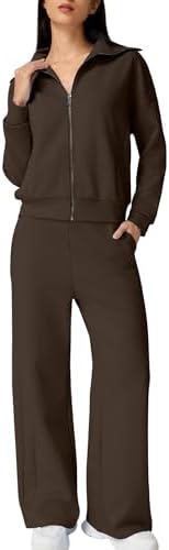 2 Piece Matching Set Long Sleeve Zip Up Lapel