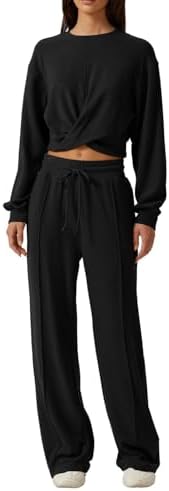2 Piece Outfits Sweatsuit Set Twist Front Cropped