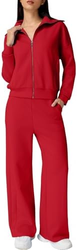 2 Piece Sets Zip Up Lapel Long Sleeve Sweatshirt