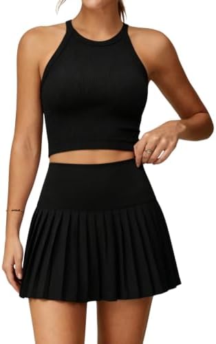2 Piece Tennis Skirt Set High Waisted Pleated Golf