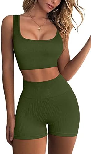 2 Pieces Seamless Workout Set Ribbed GYM Sport Bra