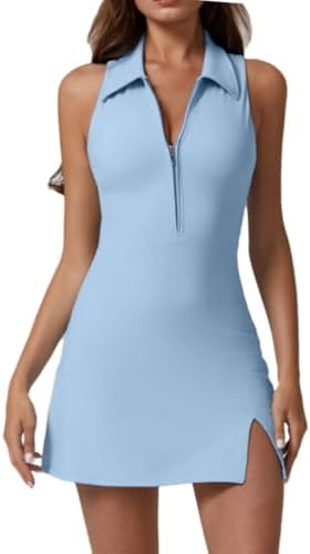 Athletic Dress with Pockets Zip Front Polo Neck