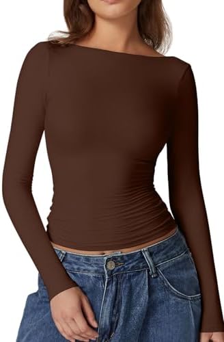 Backless Long Sleeve Shirts Boat Neck Slim Fit Y2k