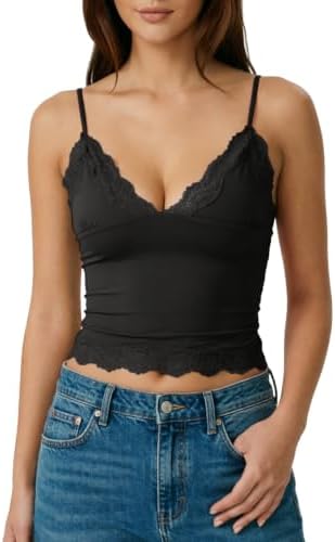 Black Double-Fabric Camisole – Seamless V-Neck Crop