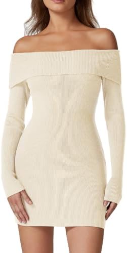 Bodycon Knit Sweater Dress Off The Shoulder Long