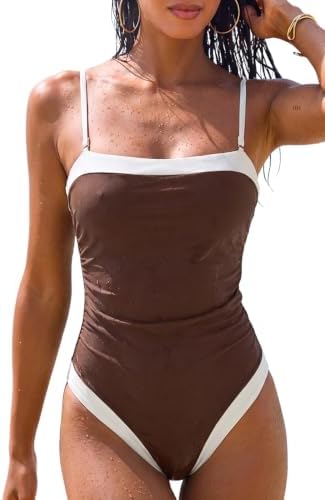 Brown & Cream One Piece Swimsuit Retro Colorblock