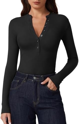 Button Down Shirts V Neck Long Sleeve Ribbed Knit