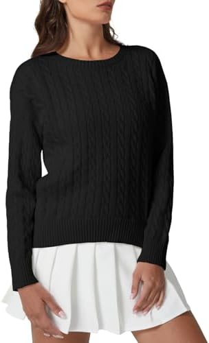Classic Cable Knit Crewneck Sweater Loose Fit Long