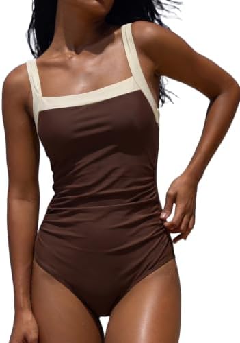 Contrast Color One Piece Swimwear Modest High