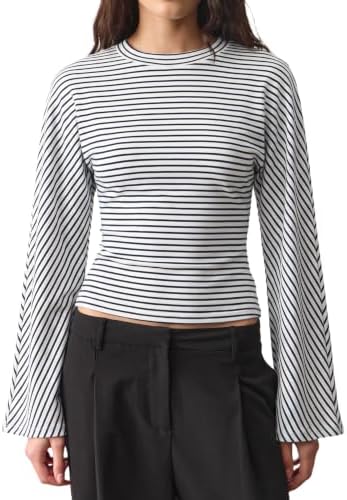 Crew Neck Long Sleeve Top Cinched Waist T Shirts