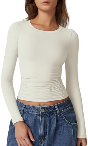 Crewneck Basic Fitted Shirts Long Sleeve Side