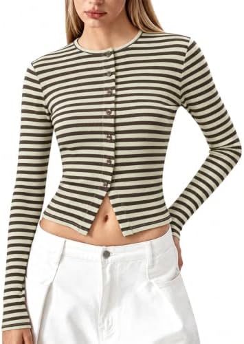 Crewneck Tops Long Sleeve Crop Tops Ribbed T Shirts