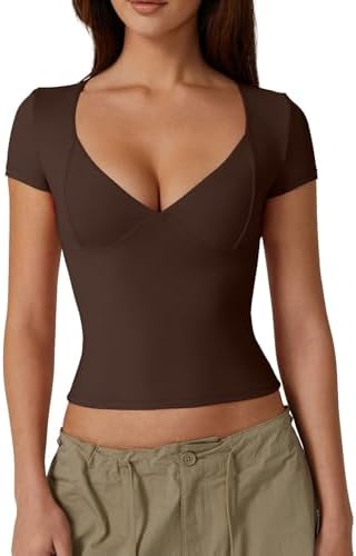 Crop Tops V Neck Short Sleeve T Shirts Summer Y2K