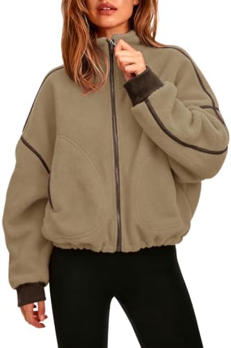 Cropped Fleece Jacket Warm Soft Stand Collar Zip Up