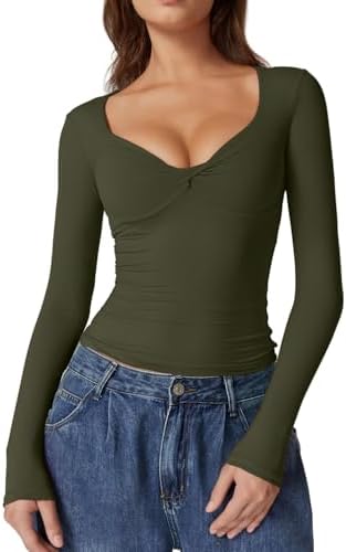 Double Lined Tops Long Sleeve V Neck Going Out