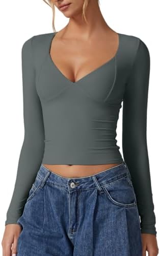 Fall Tops 2024 Long Sleeve Sweetheart Neck Double