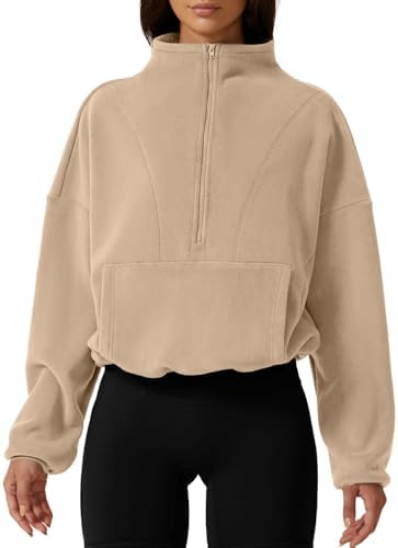 Fleece Sweatshirt Half Zip Kangaroo Pocket Loose