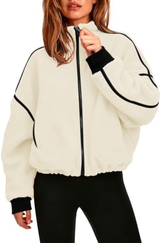 Fleece Zip Up Jacket Color Block Sherpa Jackets