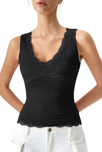 Floral Lace Sleeveless Top Deep V Neck Slim Fit