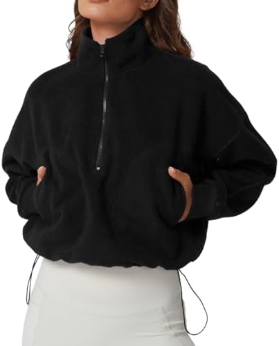 Half Zip Fleece Short Sweatshirt Warm Winter Long
