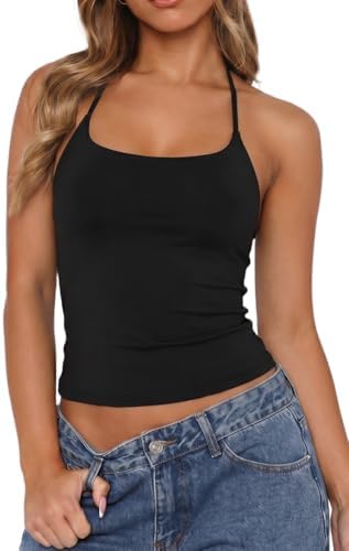Halter Neck Sleeveless Crop Tank Tops Double Lined