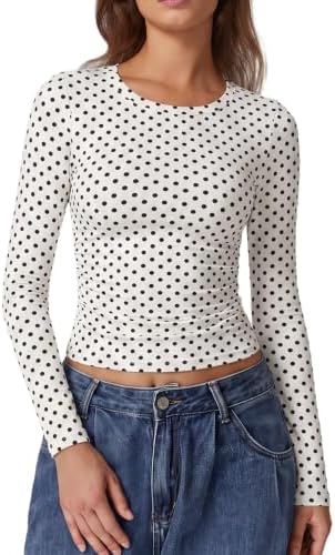 Long Sleeve Crop Top Crew Neck Basic Y2k Stretchy