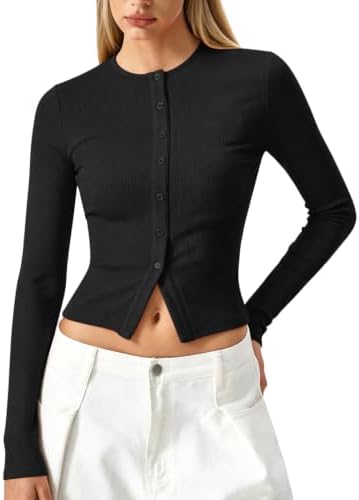 Long Sleeve Crop Top Sexy Crewneck T Shirt Tee