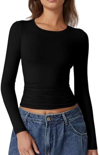 Long Sleeve Shirts Round Neck Basic Double Lined