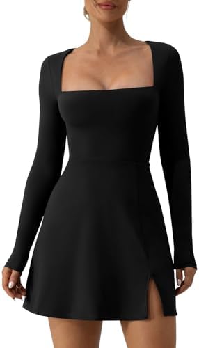 Long Sleeve Square Neck Mini Dress High Waist Party