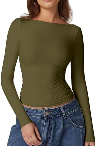 Long Sleeve Tee Shirts Sexy Open Back Fitted Tops
