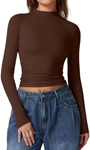 Mock Neck Tee Tops Buttery Soft Long Sleeve Bodycon