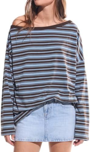 Off Shoulder Striped Long Sleeve Top Loose Casual