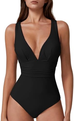 One Piece Bathing Suit Tummy Control V Neck