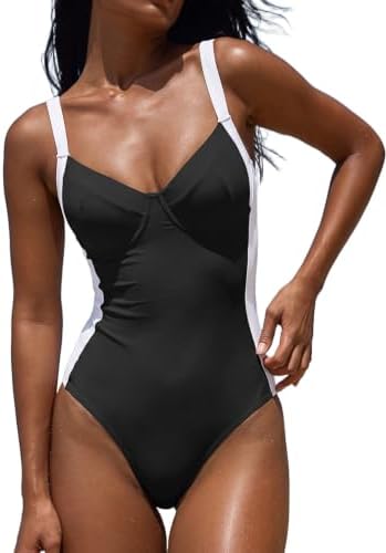 One Piece Bathing Suit V Neck Lace Up Back Swimsuit