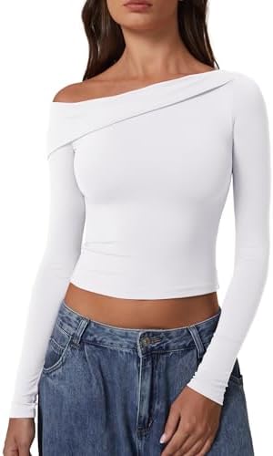 One Shoulder Double Lined Shirts Long Sleeve Slim