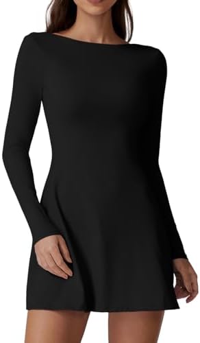 Open Back Tennis Dress Long Sleeve Built in Shorts