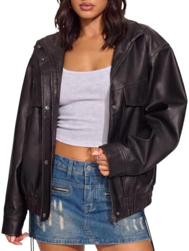 Oversized Faux Leather Jacket Biker Moto Bomber
