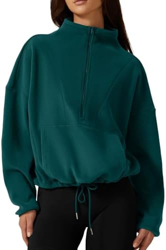 Pullover Sweatshirt Fleece Half Zip Drawstring