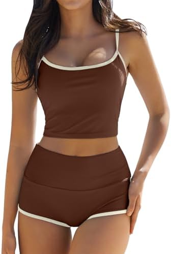 Retro Bikini Set Scoop Neck Bikini Top Tummy