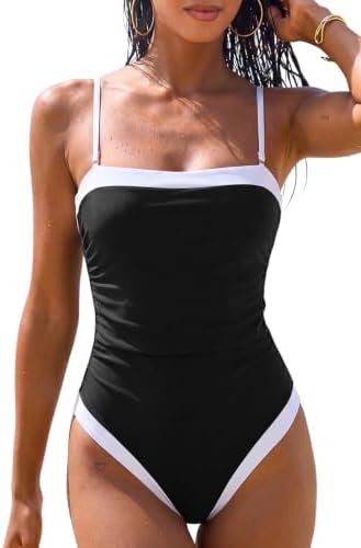 Retro Color Block One Piece Swimsuit Black Monokini