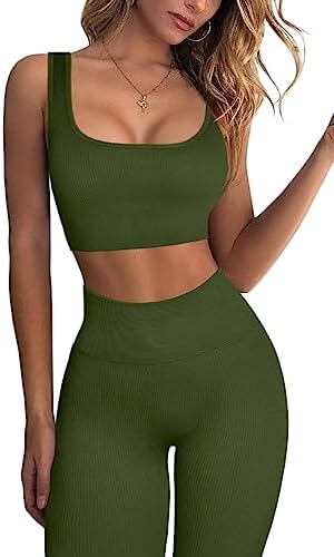 Ribbed Workout Outfits 2 Piece Seamless Sport Bra