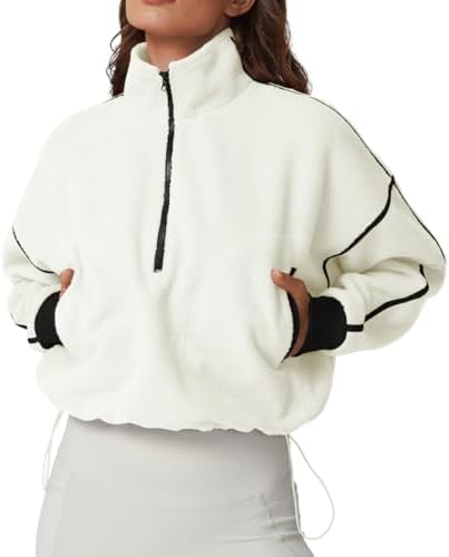 Sherpa Coat Half Zip Long Sleeve Baggy Short Jacket