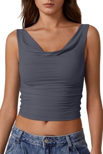 Sleeveless Cowl Neck Tank Top Off Shoulder Ruched