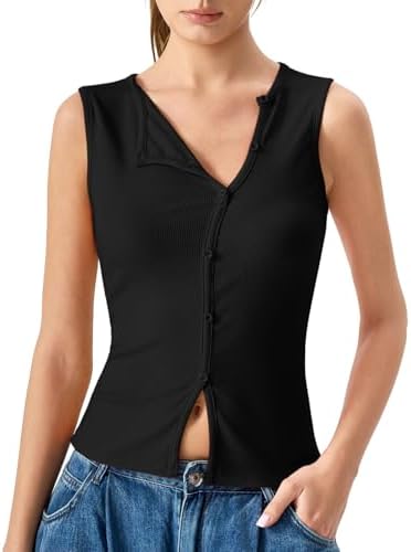 Sleeveless Crew Neck Tank Tops Slim Fitted Ribbed
