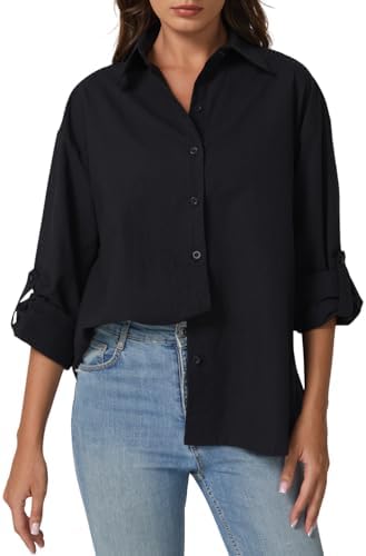 Solid Black Button Down Shirts Long Sleeve Causal