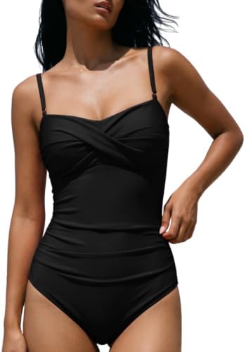 Spagetti Strap Ruched One Piece Swimsuit Retro