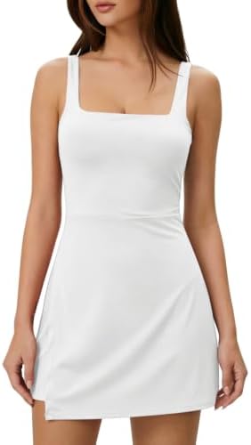 Square Neck Athletic Dress Power-Mesh Lined Low