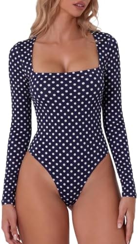 Square Neck Long Sleeve Bodysuit Elegant Casual