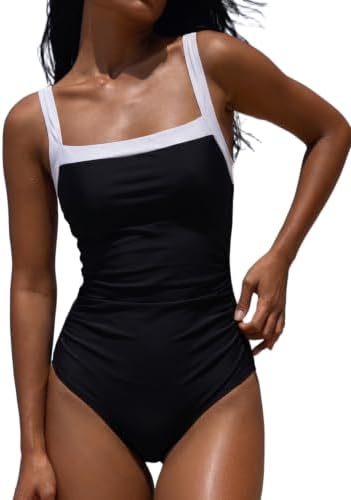 Square Neck One Piece Bathing Suit Color Block Side