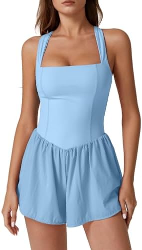 Square Neck Romper Sleeveless High Waist Casual